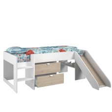 Cama Infantil Tobogan Happy Color Roble y Blanco 204x78x184 cm Cama Infantil Tobogan Happy Color Roble y Blanco 204x78x184 cm