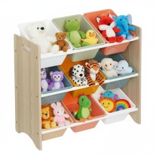 Estantería Infantil Organizadora Play con 9 Bandejas de Almacenamiento en Blanco y Roble 60x66x30 cm Estantería Infantil Organizadora Play con 9 Bandejas de Almacenamiento en Blanco y Roble 60x66x30 cm