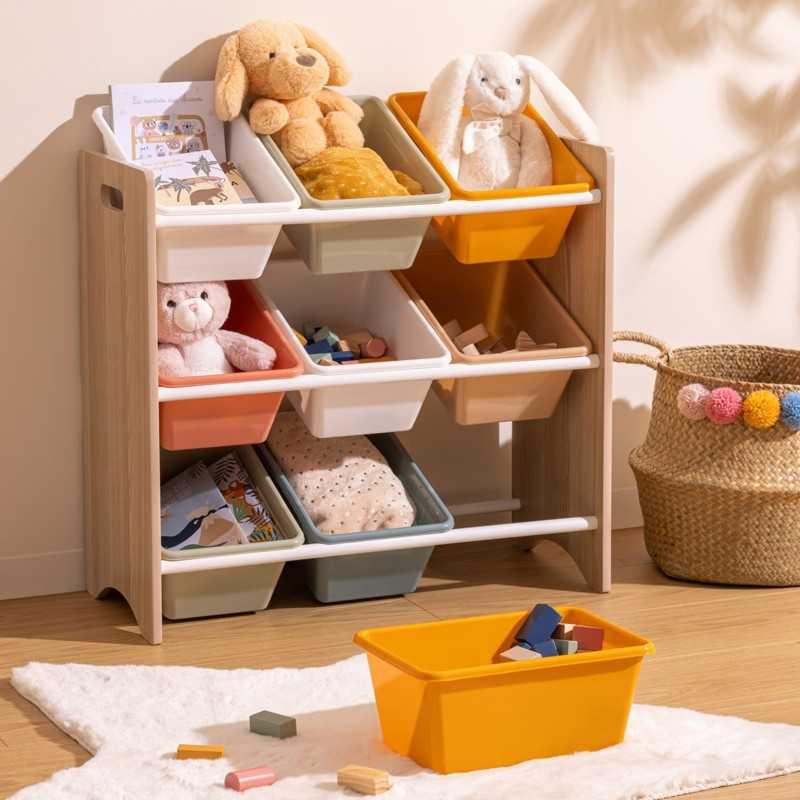Estantería Infantil Organizadora Play con 9 Bandejas de Almacenamiento en Blanco y Roble 60x66x30 cm