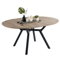 Mesa Comedor Redonda Extensible Alfa Color Roble y Negro 120-160x120 cm