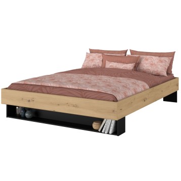 Cama De Matrimonio Lampe Color Roble Artesanal Y Negro Stipple 160x200 cm