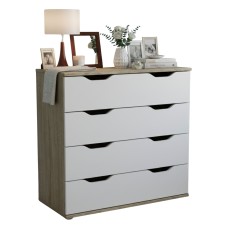 Cómoda de 4 Cajones Parc Color Roble Sonoma y Blanco Mate 80x79 cm