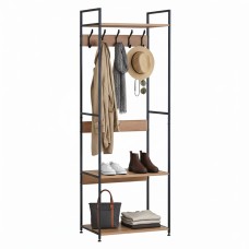 Mueble de Entrada 5 Colgadores Sert Color Roble Cambrian y Negro 60x175x40 cm