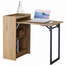 Mesa Escritorio Plegable Con Estantería Kiri Roble Cambrian y Negro 102 cm