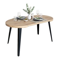 Mesa Comedor Redonda Extensible Berg Madera Roble Nordish y Negro 80-160x76 cm