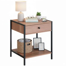 Mesita de Noche 1 Cajón Sticky Color Roble Cambrian y Negro 40x50 cm