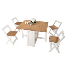 Conjunto Mesa y 4 Sillas Plegables Belisim Color Blanco Mate y Roble