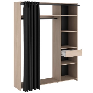 vestidor con 6 nichos, cajón, barra de colgar y cortina lateral 2