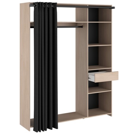 vestidor con 6 nichos, cajón, barra de colgar y cortina lateral 2