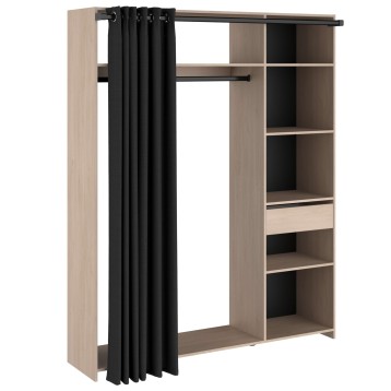 vestidor con 6 nichos, cajón, barra de colgar y cortina lateral cajon cerrado 2