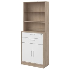 Estantería de Oficina 2 Cajones Veltis Blanco mate y Roble Japonés 79x202x40 cm