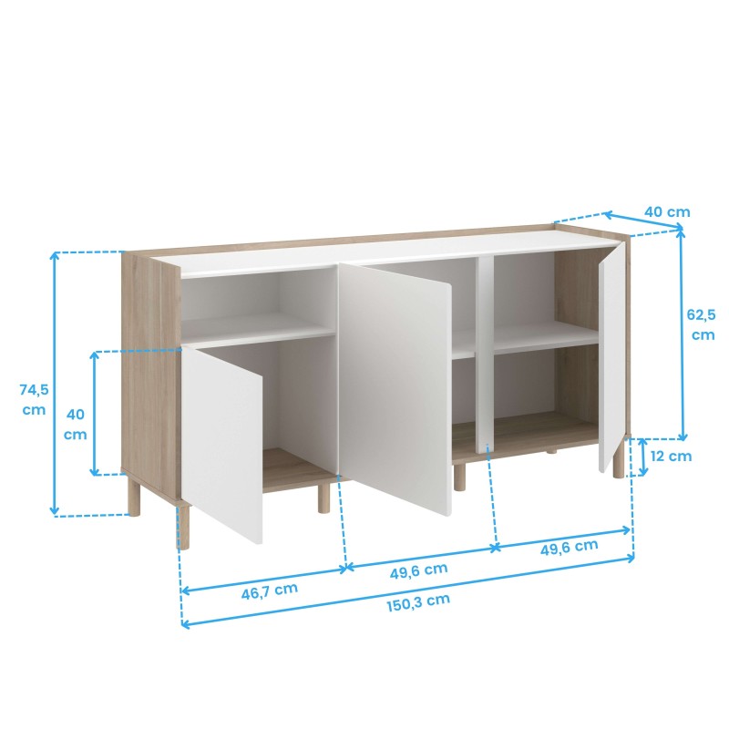 Pack de salón aparador Salón con 3 puertas cotas