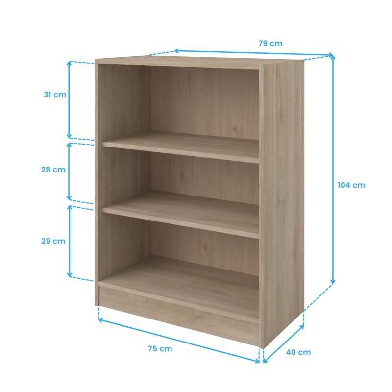 Estantería Baja Veltis 3 espacios Roble Japonés 79x106x40 cm