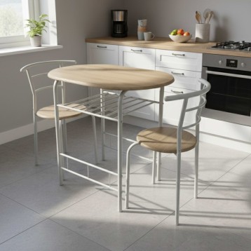 Ambiente de Conjunto Mesa Cocina y 2 Sillas Butterfly Color Blanco y Roble Sonoma