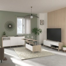 Pack de 3 Muebles de Salón Azzaro Estilo Nórdico Color Roble Japonés y Blanco