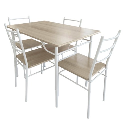Conjunto Mesa Cocina y 4 Sillas Color Blanco y Roble Sonoma_portada