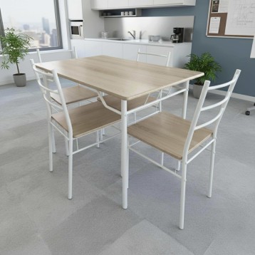 Conjunto Mesa Cocina y 4 Sillas Color Blanco y Roble Sonoma_ambiente
