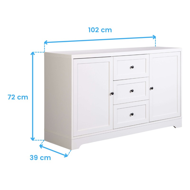 Aparador Pack Dormitorio Matrimonio Blanco y Gris cotas