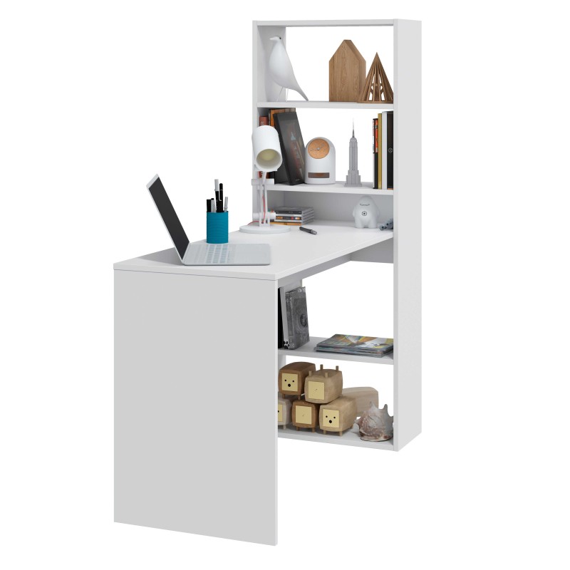 Mesa de escritorio con estanteria reversible Duplo Blanco 120 cm