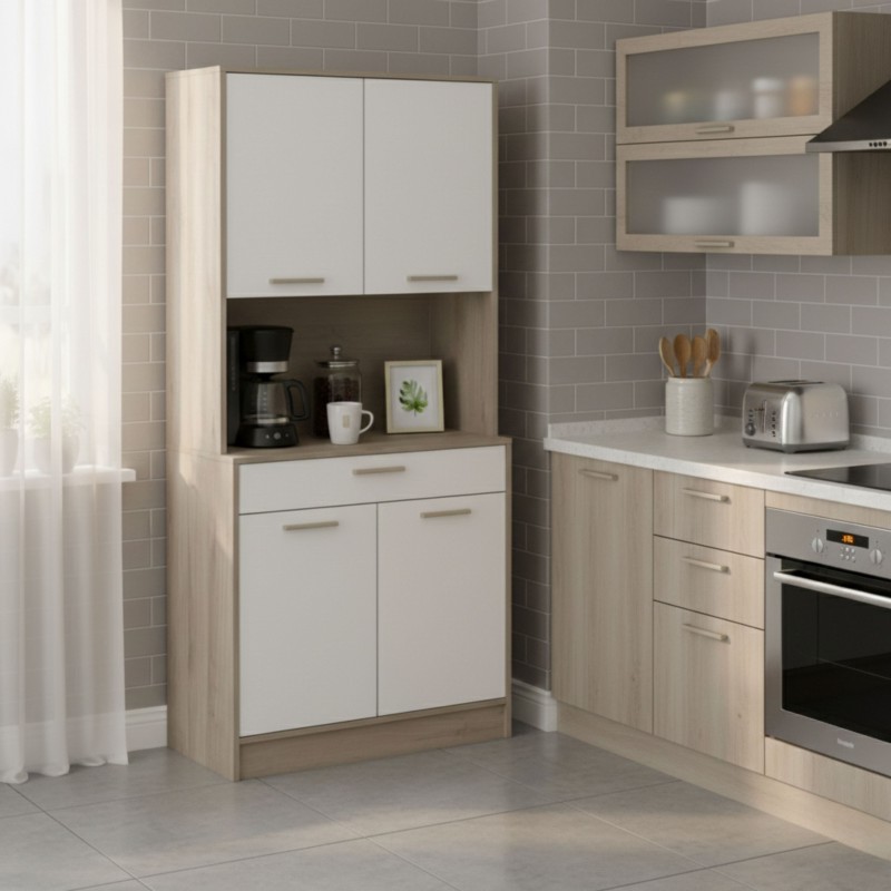 Mueble auxiliar Cocina Napoli blanco mate y roble kronberg 84x176 cm