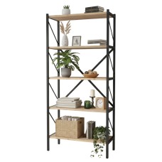 Estantería Librería Rus 5 Estantes Roble Safir y Negro 160X66X34 cm
