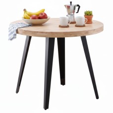 Mesa Salón Comedor Redonda Fija Berg Madera Color Roble Nordish y Negro 100x100 cm