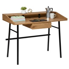 Mesa Escritorio Industrial Josan Con Cajón Roble y Negro 110 cm