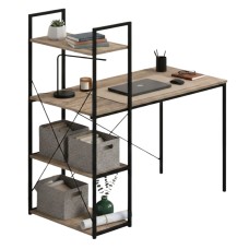 Mesa de escritorio con estantería Aliaj color negro y roble claro 113 cm