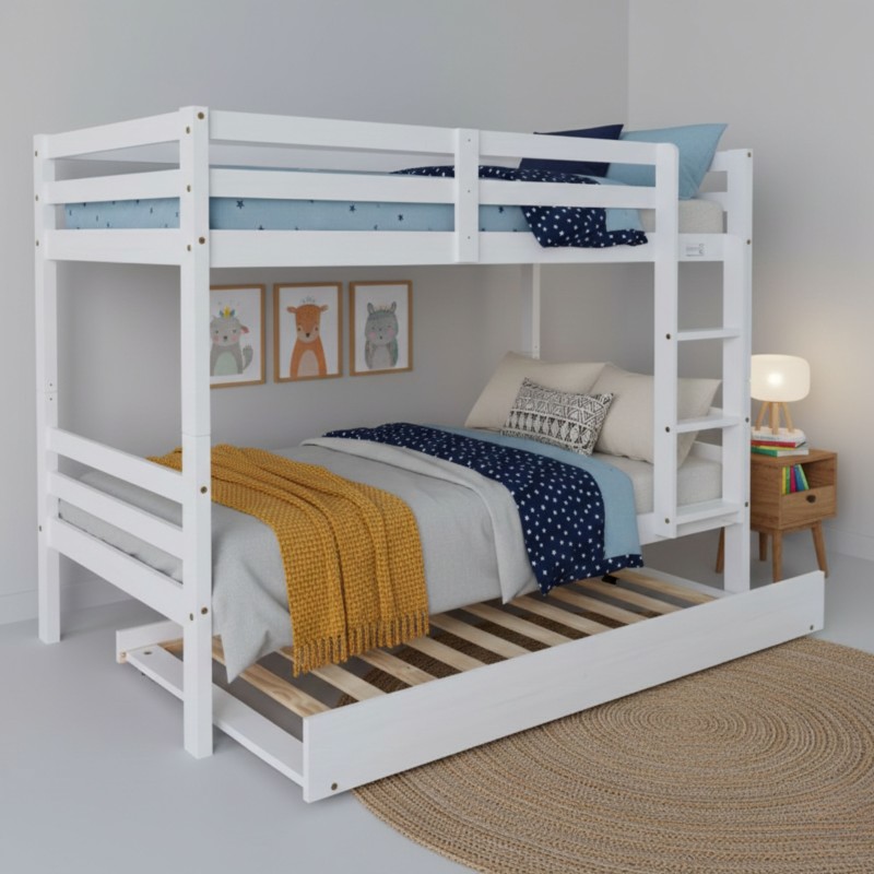 Litera Juvenil Elephant Con Cama Nido Color Blanco Abierto Estilo Contemporáneo 199x154x104 cm Litera Juvenil Elephant Con Cama Nido Color Blanco Abierto Estilo Contemporáneo 199x154x104 cm