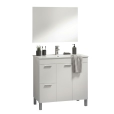 Mueble de Baño con Patas y Espejo Sabela Blanco Brillo 80 cm (Lavabo Opcional)