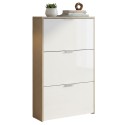 Mueble Zapatero Recibidor 3 Puertas Color Roble Y Blanco Brillo 60 cm