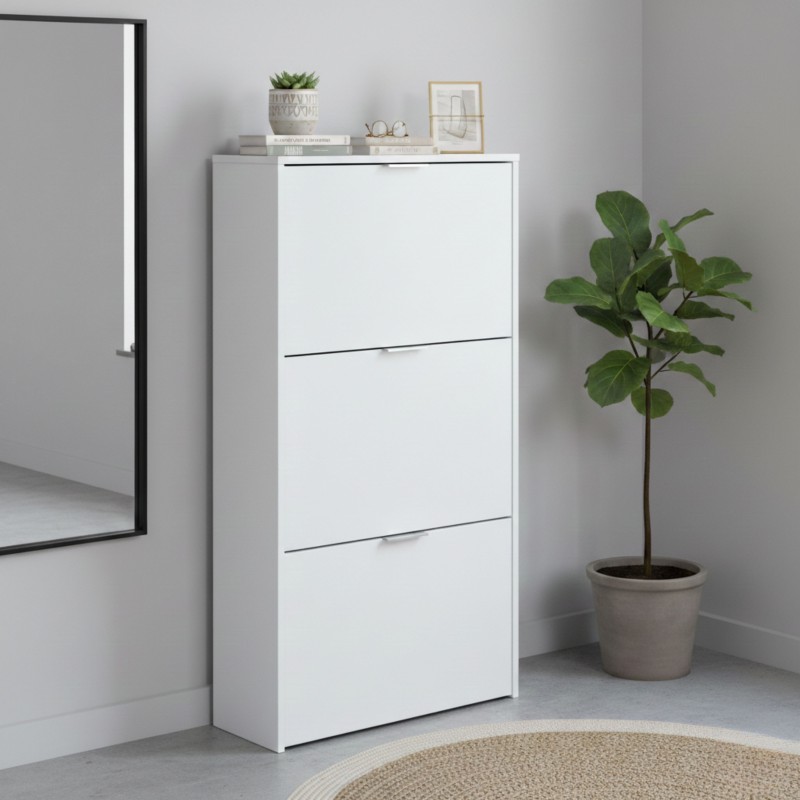 Mueble Zapatero Recibidor 3 Trampones Blanco Brillo 60 cm