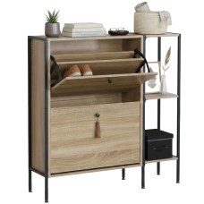 Mueble Zapatero Recibidor 2 Puertas Sticky Roble Cambrian y Negro 88 cm