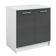 Módulo Cocina Bajo Vetro Fregadero 2 Puertas Gris Brillante y Blanco 80x60 cm