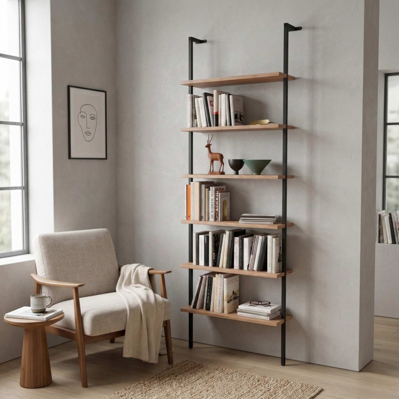 Estantería Librería De Pared Rus Roble Safir y Negro 183X60X20 cm Estantería Librería De Pared Rus Roble Safir y Negro 183X60X20 cm