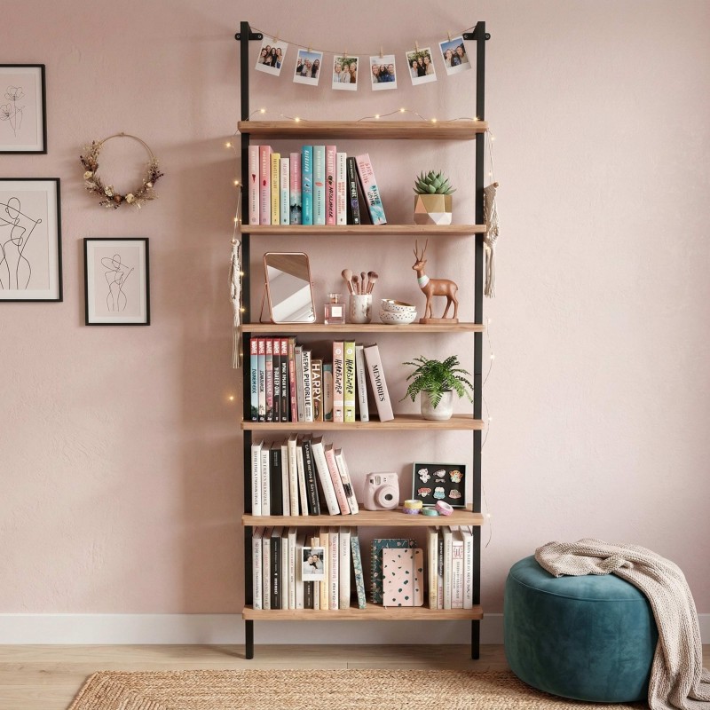 Estantería Librería De Pared Rus Roble Safir y Negro 183X60X20 cm Estantería Librería De Pared Rus Roble Safir y Negro 183X60X20 cm