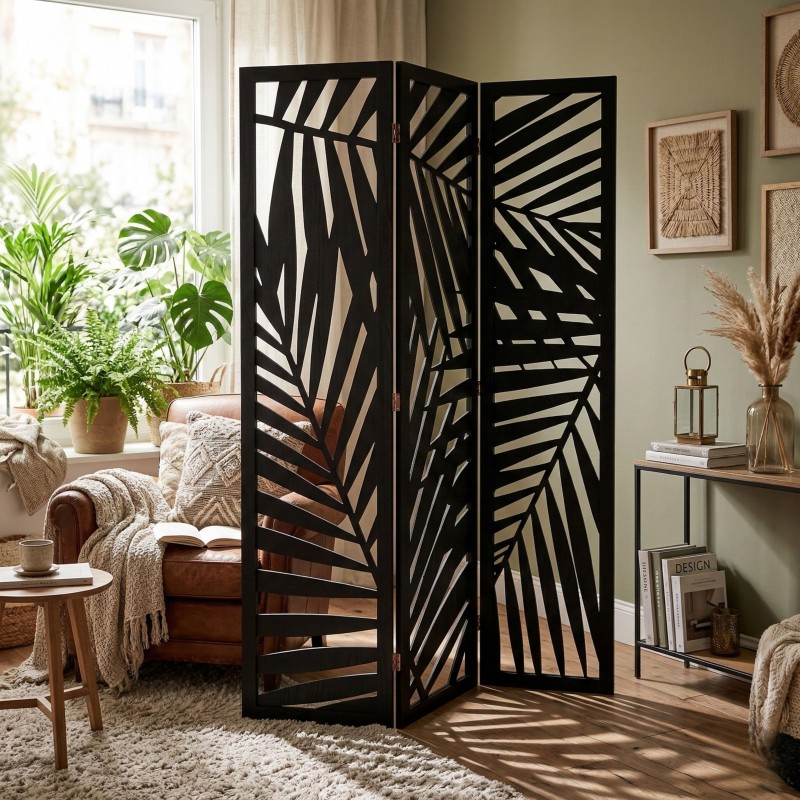 Biombo Separador De Ambientes 3 Paneles Akira Color Negro