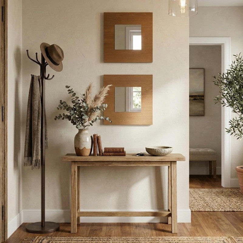 Juego De Dos Espejos Cajún Estilo Moderno Color Cerezo 45x45x2 cm