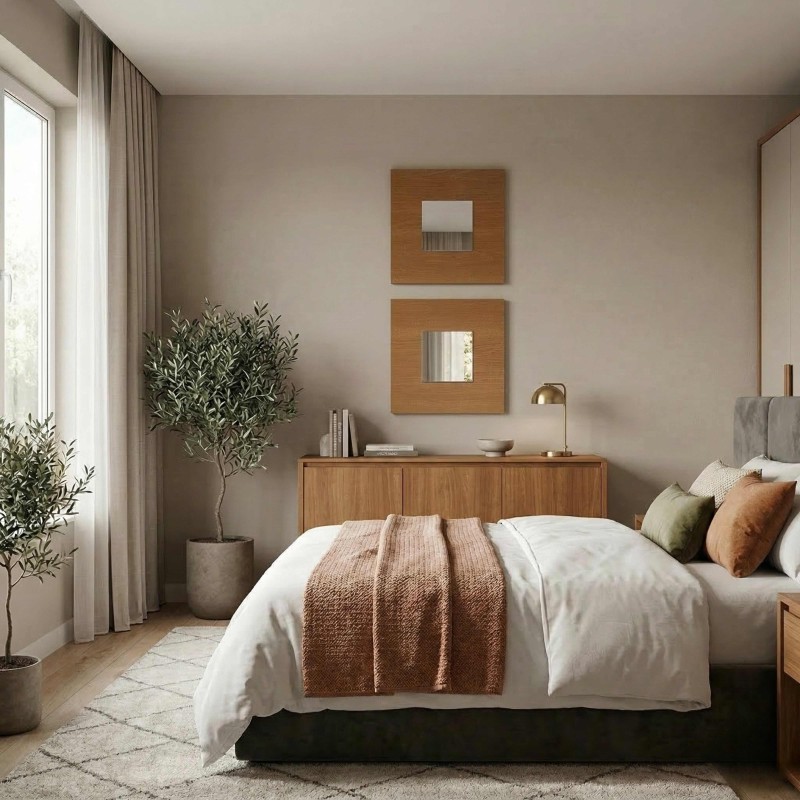 Juego De Dos Espejos Cajún Estilo Moderno Color Cerezo 45x45x2 cm