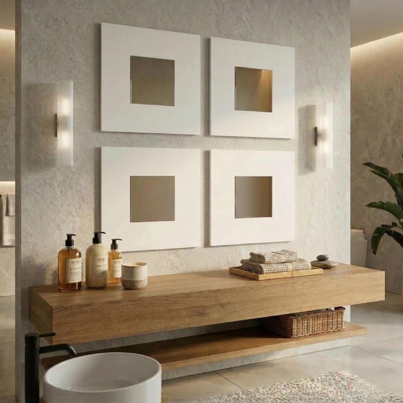 Set de 4 Espejos de Pared Lupe Estilo Moderno Color Blanco 45x45x2 cm