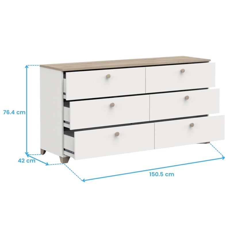 Dormitorio Matrimonio Izzy Con Almacenaje En Blanco Mate y Roble Kronberg (Cama+Cómoda)