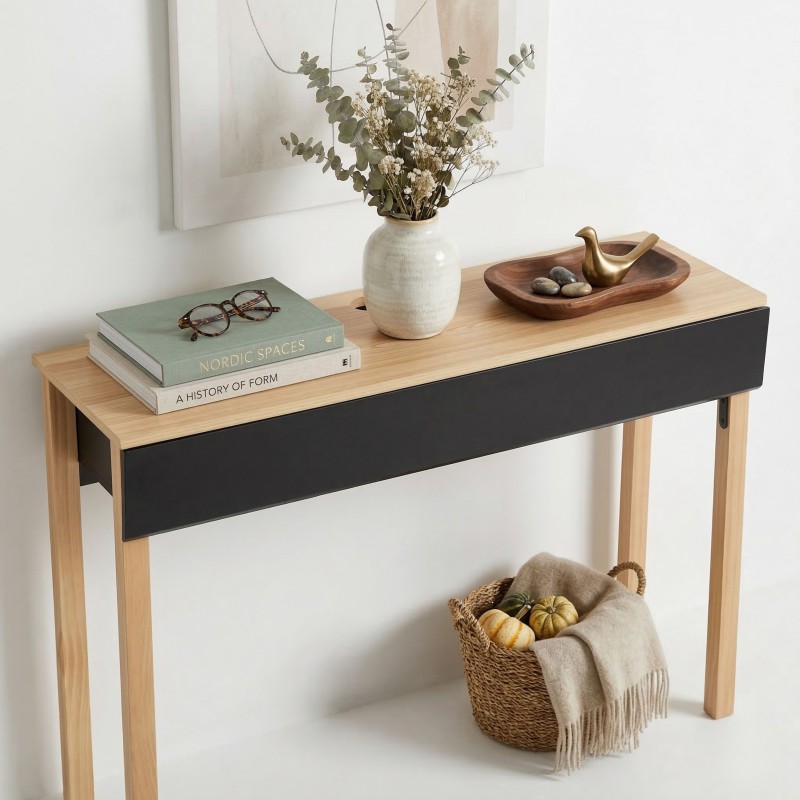 Ambiente Mueble de Entrada Recibidor Extensio Color Roble y Gris