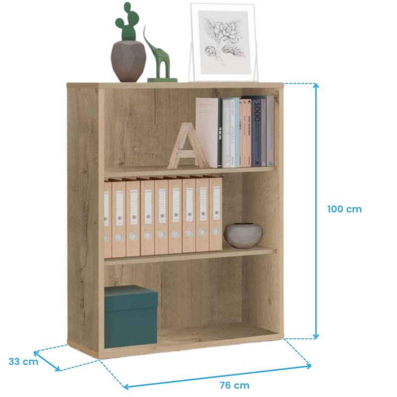 Pack Muebles Despacho Oficina 4 Escritorios, 3 Estanterías de Diferente Tamaño, 1 Aparador y 1 Librería en Roble Gold