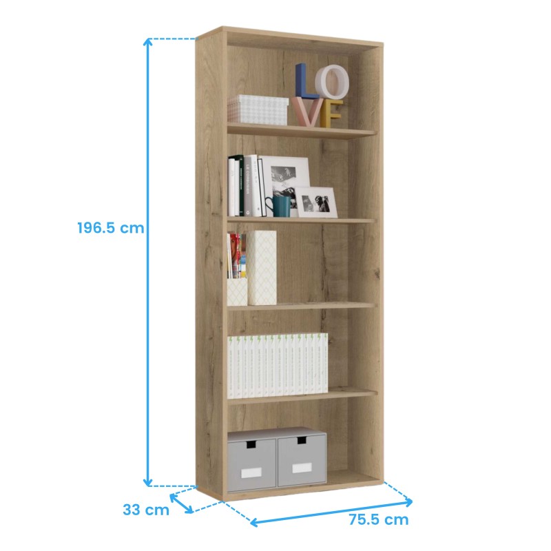 Pack Muebles Despacho Oficina 4 Escritorios, 3 Estanterías de Diferente Tamaño, 1 Aparador y 1 Librería en Roble Gold