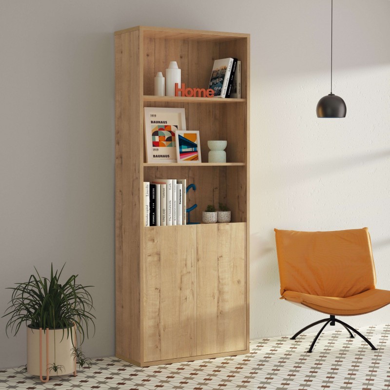 Pack Muebles Despacho Oficina 4 Escritorios, 3 Estanterías de Diferente Tamaño, 1 Aparador y 1 Librería en Roble Gold