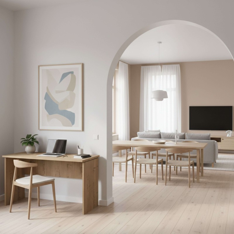 Pack Muebles Despacho Oficina 4 Escritorios, 3 Estanterías de Diferente Tamaño, 1 Aparador y 1 Librería en Roble Gold