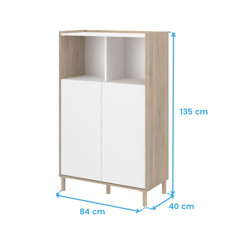 Pack 4 Muebles de Salón Estilo Nórdico Color Roble Japonés y Blanco