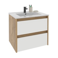 Mueble de Baño Suspendido Nilo 60 cm Blanco Mate y Roble kraft (Lavabo opcional)
