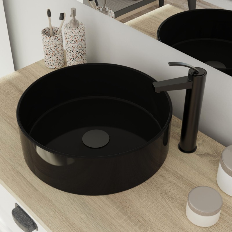 Lavabo Sobre Encimera Polaris Lavamanos Cerámico Cilíndrico Negro 36 cm