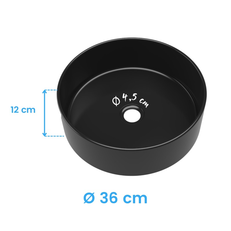 Lavabo Sobre Encimera Polaris Lavamanos Cerámico Cilíndrico Negro 36 cm